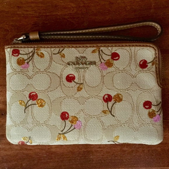 Coach Handbags - Coach Signature Cherry Corner Zip Wristlet Clutch